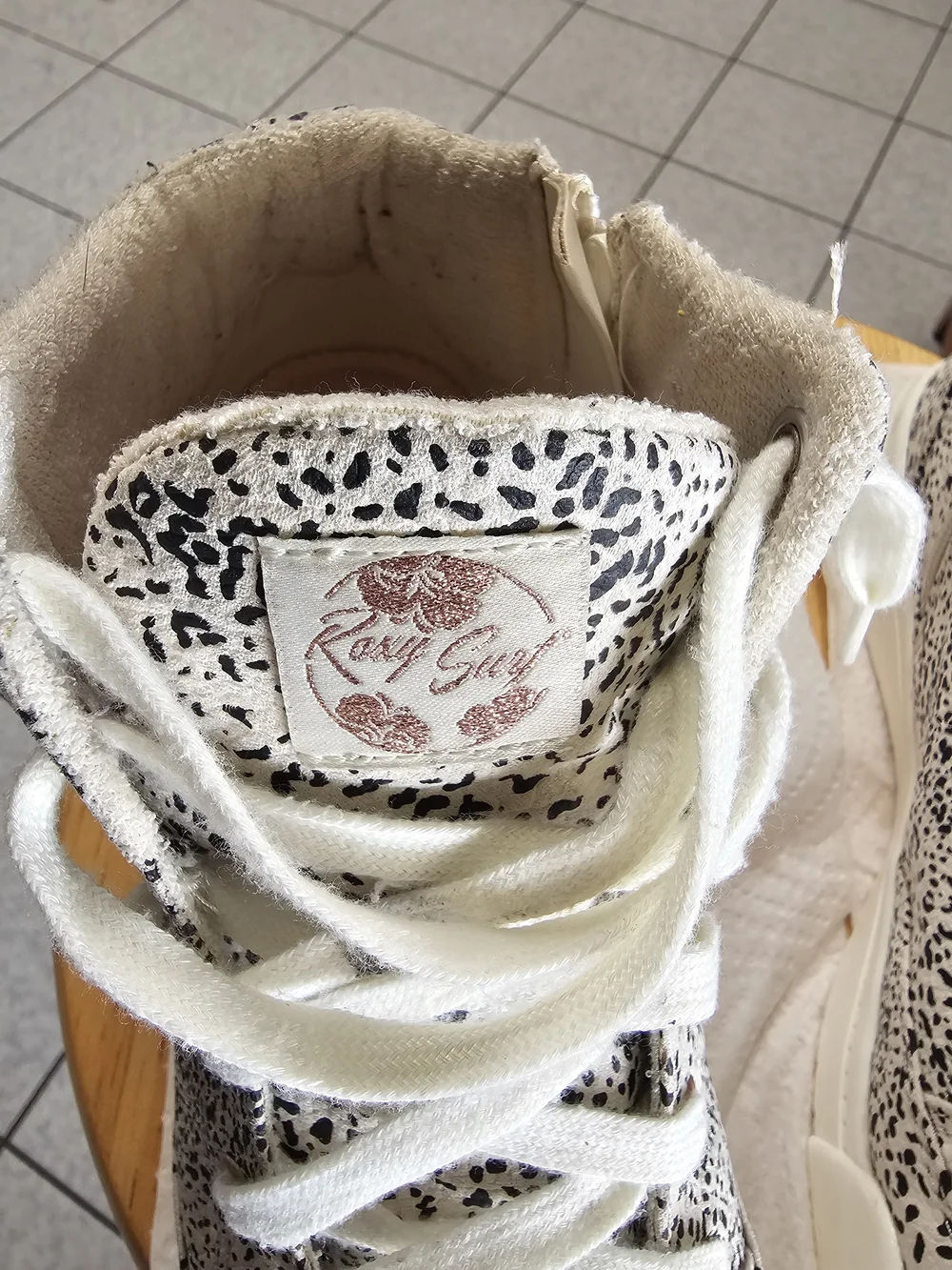 Roxy Women's High-Top Sneakers in Cream with Black Spot Print